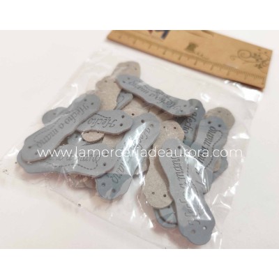 Etiquetas polipiel Gris azulado con forma (25 uds) "Hecho a mano" 2