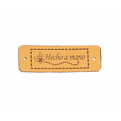 Etiquetas polipiel beige rectangular (25 uds) "Hecho a mano"