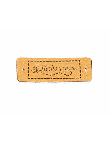 Etiquetas polipiel beige rectangular (25 uds) "Hecho a mano"