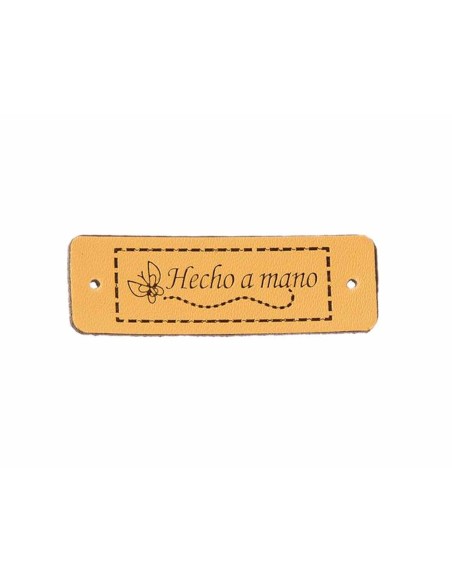 Etiquetas polipiel beige rectangular (25 uds) "Hecho a mano"