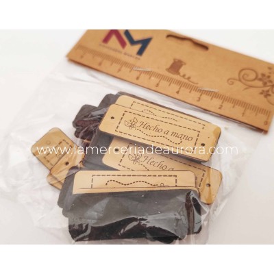 Etiquetas polipiel beige rectangular (25 uds) "Hecho a mano" 2