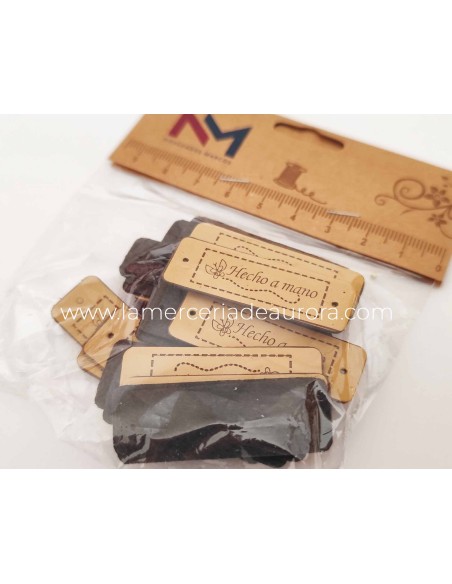 Etiquetas polipiel Beige rectangular (25 uds) "Hecho a mano"