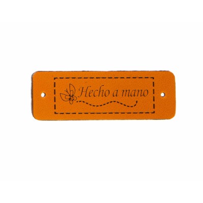 Etiquetas polipiel marrón rectangular (25 uds) "Hecho a mano"