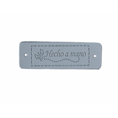 Etiquetas polipiel gris azulado rectangular (25 uds) "Hecho a mano"