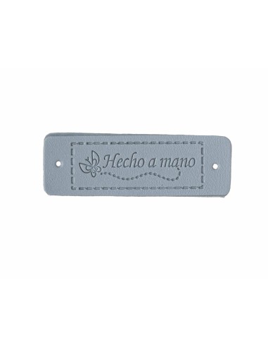 Etiquetas polipiel gris azulado rectangular (25 uds) "Hecho a mano"