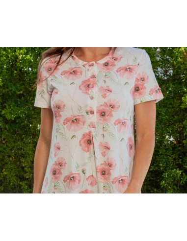 Camisón mujer algodón manga corta "Amapolas" de...