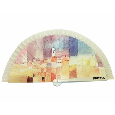 Abanico de madera "Vista de Kairouan de Paul Klee" con funda de Privata