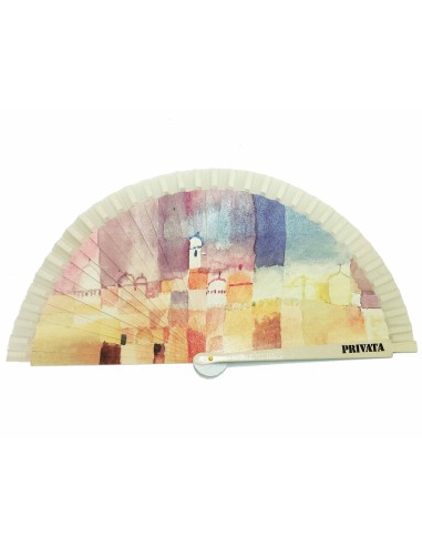 Abanico de madera "Vista de Kairouan de Paul Klee" con funda de Privata