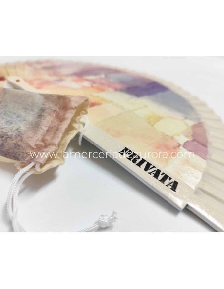 Abanico de madera "Vista de Kairouan de Paul Klee" con funda de Privata