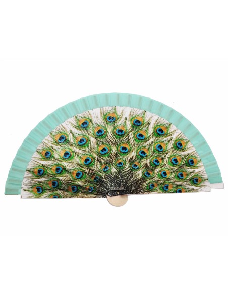 Abanico madera con caja "Pavo real" verde