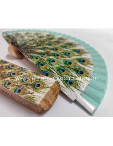 Abanico madera con caja "Pavo real" verde