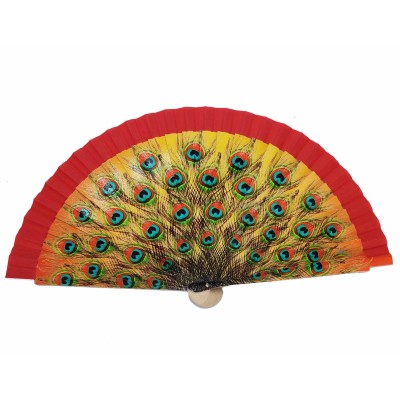 Abanico madera con caja "Pavo real" rojo