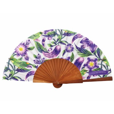 Abanico madera y tela de seda con caja "Pepino Dulce Blanco" de Catalina Estrada