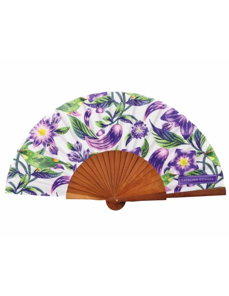 Abanico madera y tela de seda con caja "Pepino Dulce Blanco" de Catalina Estrada