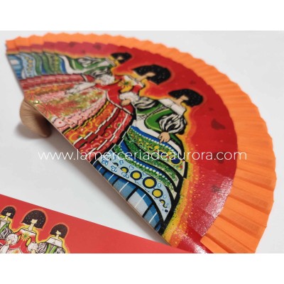 Abanico madera con caja "Meninas Naranja" 2