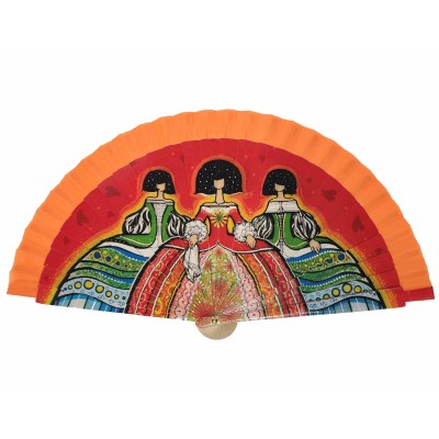 Abanico madera con caja "Meninas Naranja"