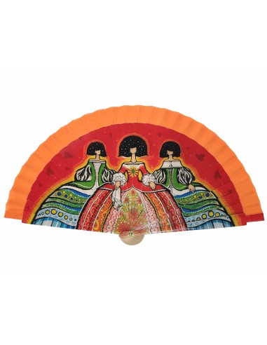 Abanico madera con caja "Meninas Naranja"