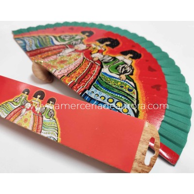 Abanico madera con caja "Meninas" verde 2