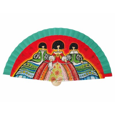 Abanico madera con caja "Meninas" verde