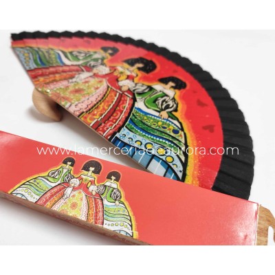 Abanico madera con caja "Meninas" negro 2