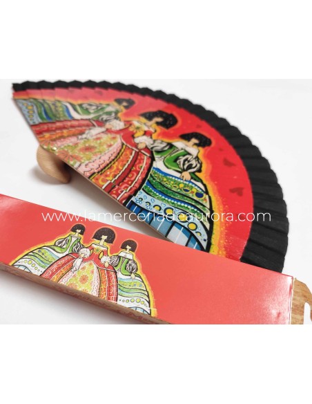 Abanico madera con caja "Meninas" negro