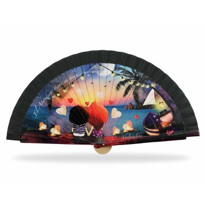 Abanico madera con caja "El amanecer tiene su propia melodía..." de Malamalaka - NEGRO