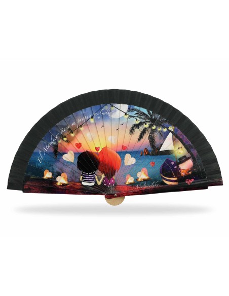 Abanico madera con caja "El amanecer tiene su propia melodía..." de Malamalaka - NEGRO