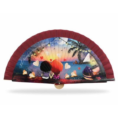 Abanico madera con caja "El amanecer tiene su propia melodía..." de Malamalaka - BURDEOS