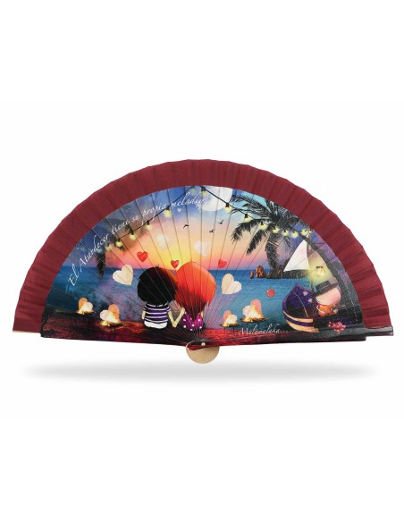 Abanico madera con caja "El amanecer tiene su propia melodía..." de Malamalaka - BURDEOS