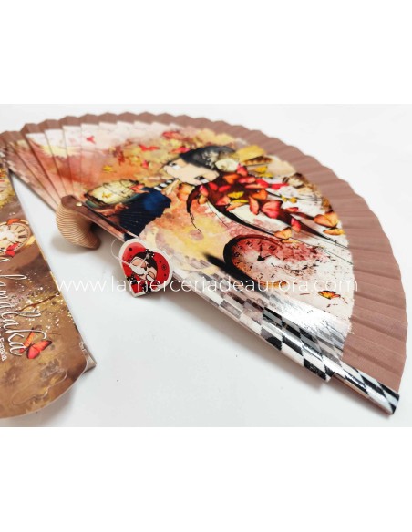 Abanico madera con caja "El tiempo vuela..." moka de Malamalaka