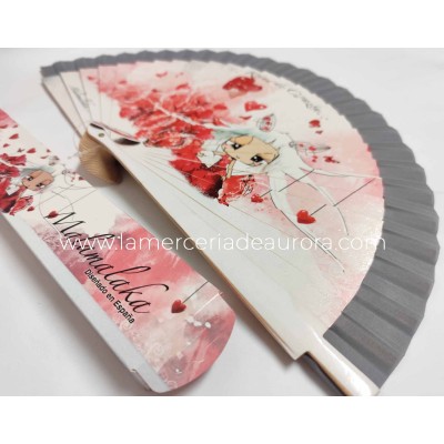 Abanico madera con caja "...reina de corazón..." de Malamalaka - GRIS 2