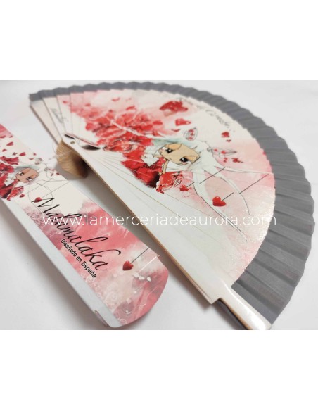 Abanico madera con caja "...reina de corazón..." de Malamalaka - GRIS