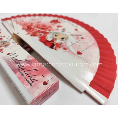 Abanico madera con caja "...reina de corazón..." de Malamalaka - ROJO 2