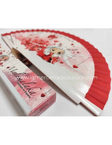 Abanico madera con caja "...reina de corazón..." de Malamalaka - ROJO