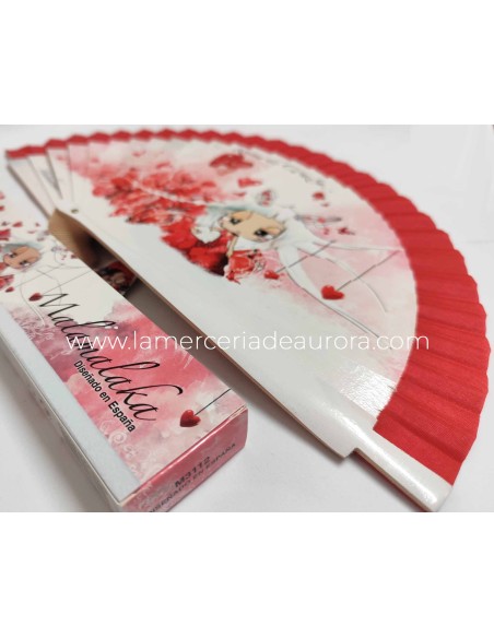 Abanico madera con caja "...reina de corazón..." de Malamalaka - ROJO