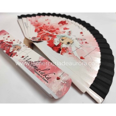 Abanico madera con caja "...reina de corazón..." de Malamalaka - ROJO 2