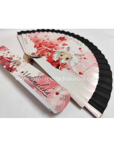 Abanico madera con caja "...reina de corazón..." de Malamalaka - ROJO
