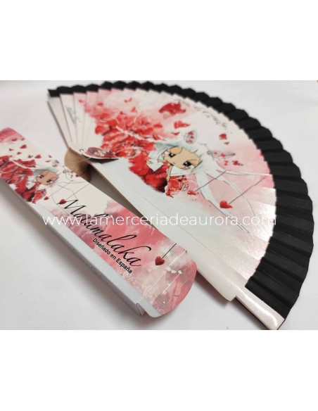 Abanico madera con caja "...reina de corazón..." de Malamalaka - ROJO