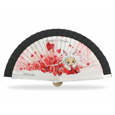 Abanico madera con caja "...reina de corazón..." de Malamalaka - ROJO