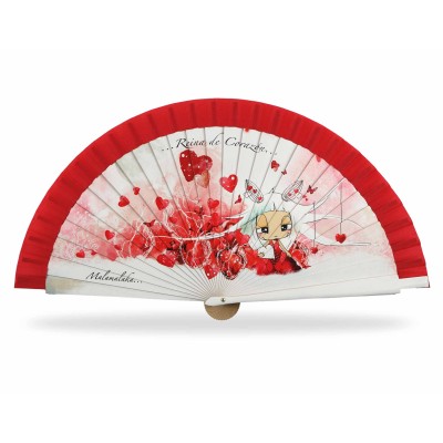 Abanico madera con caja "...reina de corazón..." de Malamalaka - ROJO