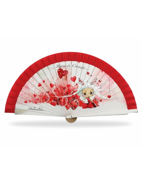 Abanico madera con caja "...reina de corazón..." de Malamalaka - ROJO