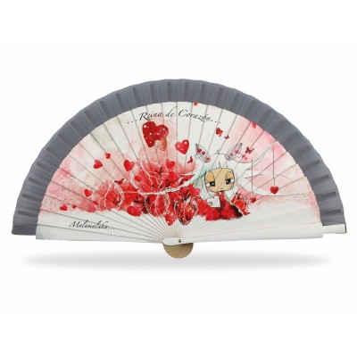 Abanico madera con caja "...reina de corazón..." de Malamalaka - GRIS