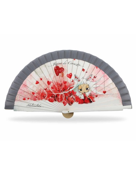 Abanico madera con caja "...reina de corazón..." de Malamalaka - GRIS
