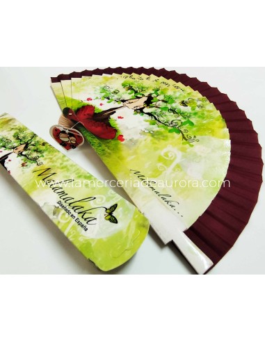 Abanico madera con caja "...Arbolito de mi Corazón..." de Malamalaka - BURDEOS