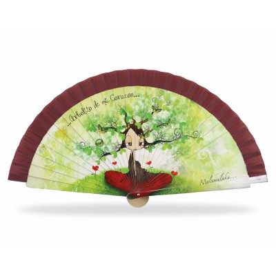 Abanico madera con caja "...Arbolito de mi Corazón..." de Malamalaka - BURDEOS