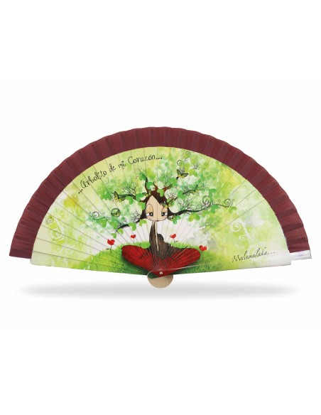 Abanico madera con caja "...Arbolito de mi Corazón..." de Malamalaka - BURDEOS