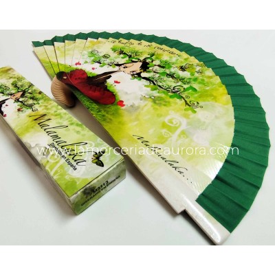 Abanico madera con caja "...Arbolito de mi Corazón..." de Malamalaka - VERDE 2