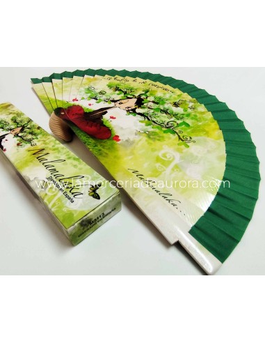 Abanico madera con caja "...Arbolito de mi Corazón..." de Malamalaka - VERDE