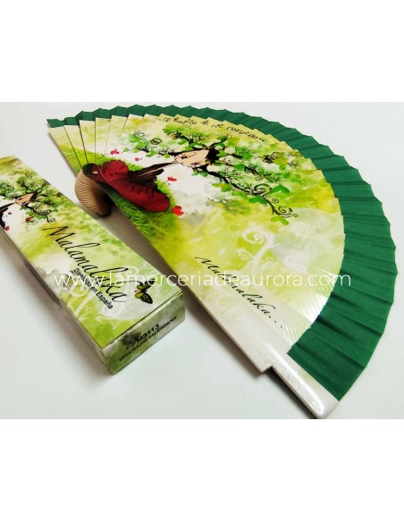 Abanico madera con caja "...Arbolito de mi Corazón..." de Malamalaka - VERDE