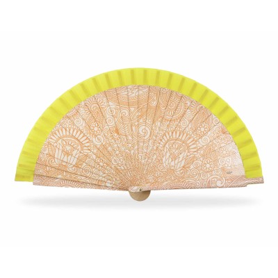 Abanico de madera "Mandalas" - AMARILLO